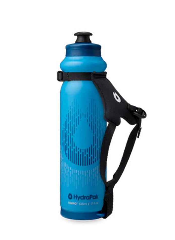 Hydrapak Tempo Pro Water Bottle 525ml – Blue, Handheld Ergonomic Squeeze Bottle with PRO Adjustable Sandal-Cut Wrist Strap, Breathable Padded Grip for Comfort, High-Flow Leakproof Nozzle Cap, Fuel Gauge Window for Easy Tracking, Grip Groove Slim Design for Easy Squeeze, Dishwasher Safe & Easy-Clean Components, Versatile Fit for Hand or Vest Use, Lightweight Performance Bottle for Biking, Hiking & Hunting/Fishing